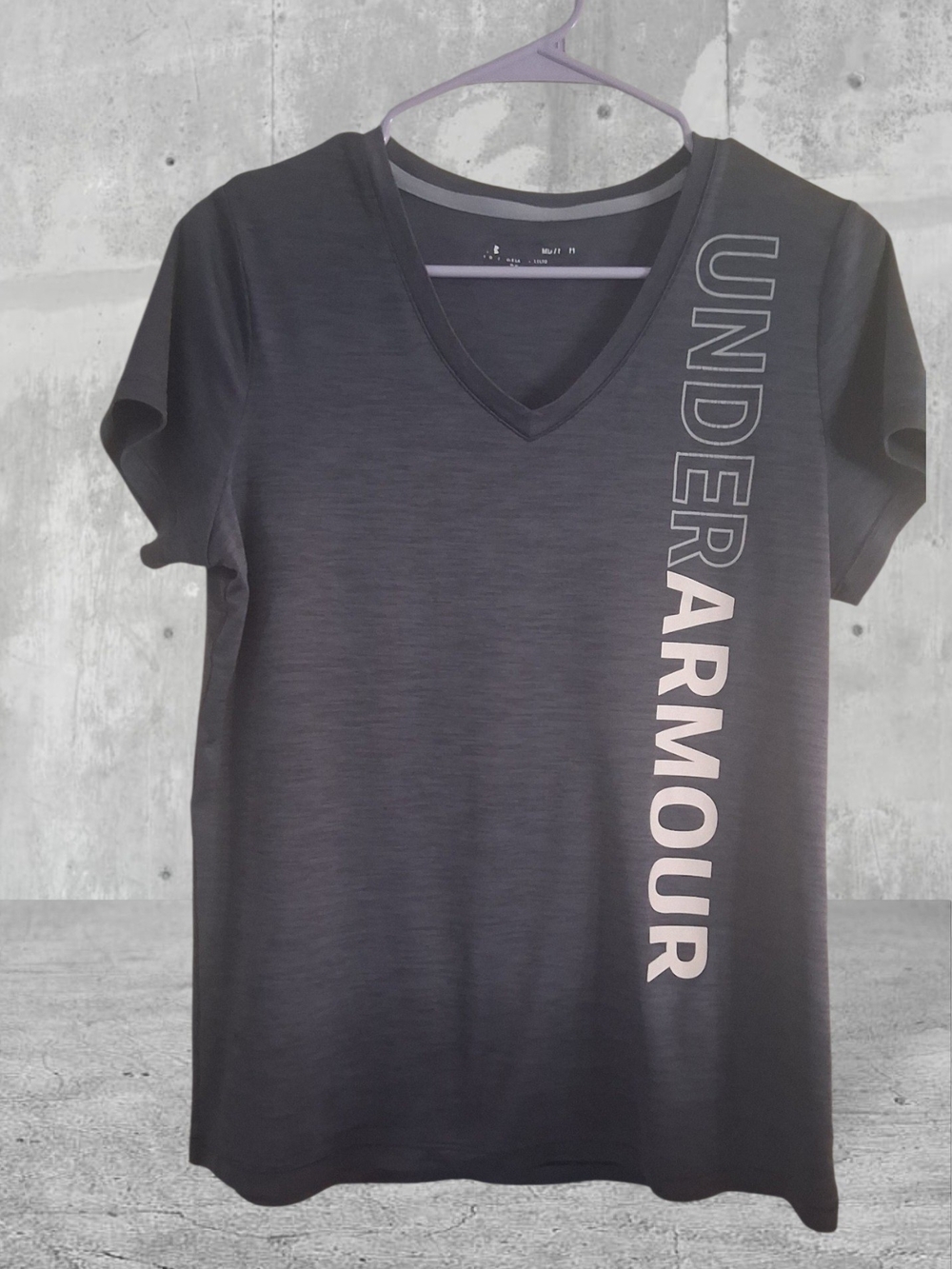 Under Armour Women’s Gray V-Neck Tee with Vertical Silver Logo